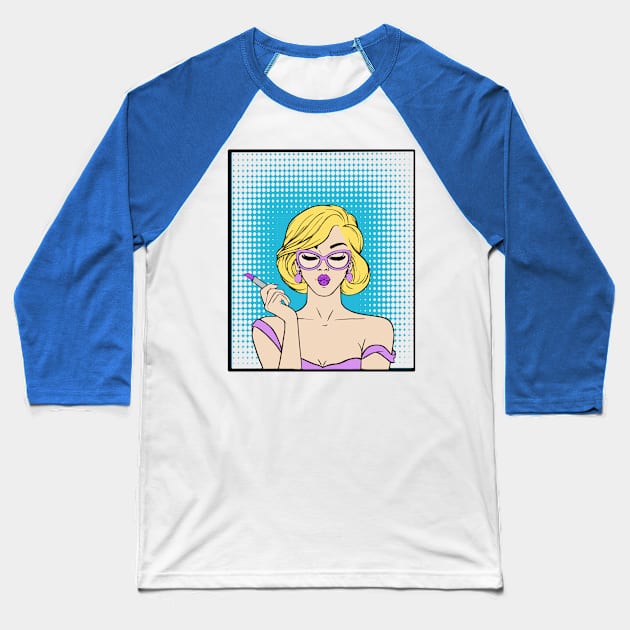 Comic Style Woman Lipstick Baseball T-Shirt by Miozoto_Design